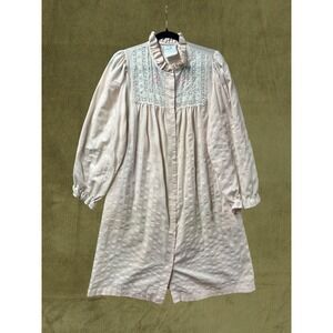 Vintage 80s Gillian O'Malley Pink Seersucker Eyelet Floral Nightgown L